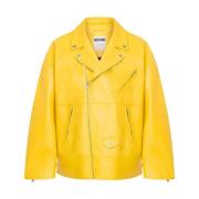 Moschino Smiley Face Print Bikerjacka Yellow, Herr