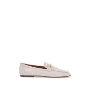 Tod's Vit kalvskinnsmokasin med guldstång White, Dam