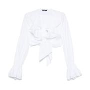 Balmain Vit V-ringad Flare ärmar Topp White, Dam