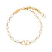 Valentino Garavani Gyllene VLogo Signature Faux Pearl Halsband Yellow,...