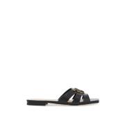 PINKO Svarta perforerade nappa tofflor Black, Dam