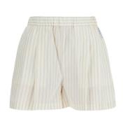 Marni Veckad Pinstripe Shorts med Logobroderi White, Dam