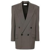 Saint Laurent Grå Ull Peak-Lapels Blazer Brown, Dam