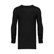 Rick Owens Svart långärmad T-shirt med råskuren kant Black, Herr