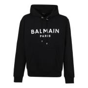 Balmain Svart Sweatshirt med Dragsko Huva Black, Herr