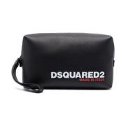 Dsquared2 Svart Läder Tvättväska Clutch Black, Herr