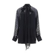 Givenchy Polka Dot Satinblus med Lavalliere Black, Dam