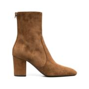 Saint Laurent Kastanjebruna Mocka Ankelboots med 70mm Klack Brown, Dam