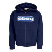 Obey Marinblå Zip Hoodie med Framficka Blue, Herr