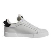 Dolce & Gabbana Vit Svart Läder Sneakers Gummisula White, Herr