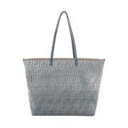 Fendi Chenille-mönstrad Toteväska med läderhandtag Blue, Dam