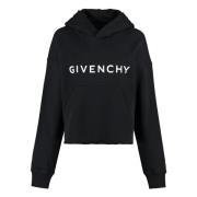 Givenchy Bomullshoodie med ribbade muddar Black, Dam