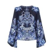 Camilla Delft Dynasty V-ringad Blouson Ärm Blus Blue, Dam