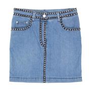 Moschino Couture Denim Kjol Kristallutsmyckning Blue, Dam