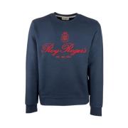 Roy Roger's Broderad Crew Neck Sweatshirt Blue, Herr