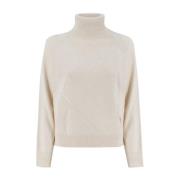 Peserico Turtleneck Jumper med Geometriska Stygn Detaljer Beige, Dam