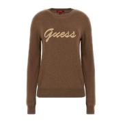 Guess Logo Broderad Tröja - Brun Brown, Dam