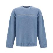 Emporio Armani Monogram Ulltröja Ribbad Crew Neck Blue, Herr