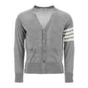 Thom Browne Ljus Merinoull Cardigan med Vita Ränder Gray, Herr