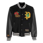 Propaganda Varsity Jacket med Eco-Läder Ärmar Black, Herr