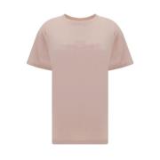 Maison Margiela Monokrom Bomull T-shirt med Ribbad Crew Neck Pink, Dam