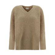 Loulou Studio Alpaca V-Neck Ribbed Sweater Beige, Dam