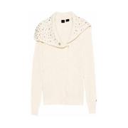 Pinko Vit Cardigan Tröja med Kristallutsmyckning Beige, Dam