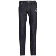 Dolce & Gabbana Indigo Blå Skinny Jeans med Logo Blue, Herr