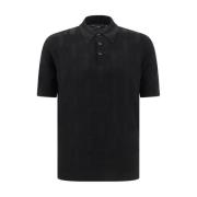 Dolce & Gabbana Silke Polo Skjorta med Jacquard Logo Black, Herr