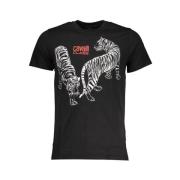 Cavalli Class Svart Bomull T-shirt med Tryck Logo Black, Herr