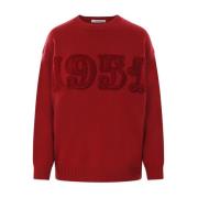 Max Mara Röd Oversized Tröja med Flocked Motif Red, Dam