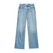 Frame Bredbenad denim jeans med fransad nederkant Blue, Dam