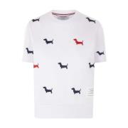 Thom Browne Vit Bomull T-shirt med Hector Broderi White, Dam