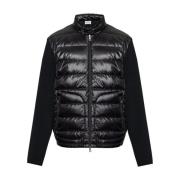 Moncler Svart ullkardigan med quiltad nylon fram Black, Herr