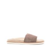 Brunello Cucinelli Taupe Brun Platta Sandaler Gummisula Brown, Herr