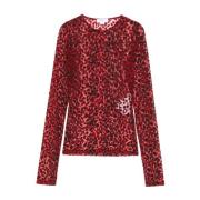 Alexander McQueen Leopardmönstrad Topp Röd Svart Red, Dam