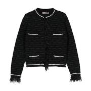 D.Exterior Fringe Ulljacka Svart Black, Dam