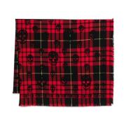 Alexander McQueen Tartan Halsduk Röd Svart Fransar Multicolor, Herr