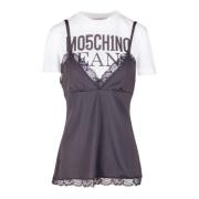 Moschino Slim Fit T-shirt med Spetsinsats Black, Dam