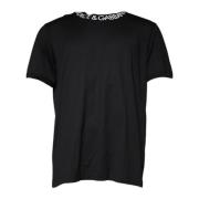 Dolce & Gabbana Svart Logo Detalj Crewneck T-shirt Black, Herr