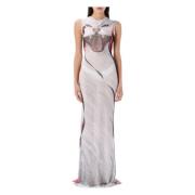 Ottolinger Katttryck Maxi Mesh Klänning White, Dam