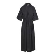 Ottod'Ame V-ringad Poplindress med Elastisk Midja Black, Dam