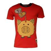 Dolce & Gabbana Röd Gris Motiv Bomull T-shirt Red, Herr