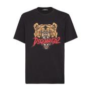 Dsquared2 Svart Björn Tryck Bomull T-shirt Black, Herr