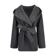 Valentino Iconographe Shawl Lapel Coat med huva Gray, Dam