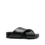 Jil Sander Svarta läder korsrem sandaler Black, Dam