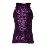 Dolce & Gabbana Lila Paljett Ärmlös Topp Purple, Dam