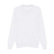 Brunello Cucinelli Lyxig Crew Neck Stickat White, Herr