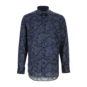 Etro Tryckt satin skjorta Blue, Herr