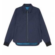 Paul Smith Blå Ull Kashmir Quiltad Dragkedja Jacka Blue, Herr